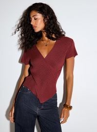 Irregular ribbing crossover V neck sweater at Simons