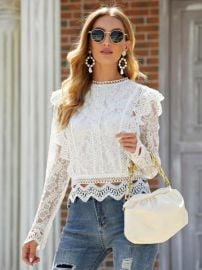 Is That The New Lace Overlay Ruffle Trim Blouse  ROMWE USA at Romwe