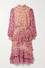 Isa Ruffled Floral-Print Silk-Georgette Midi Dress by Saloni at Net A Porter