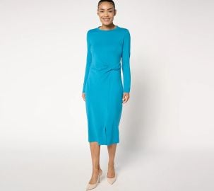 Isaac Mizrahi Drapey Sublime Stretch Ponte Midi Dress at QVC