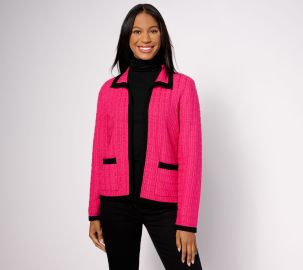 Isaac Mizrahi Live x Selma Blair Open Front Boucle Cardigan - QVCcom at QVC