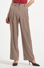 Isaac Mizrahi New York Pleated High Waist Plaid Striaght Leg Pants at Nordstrom