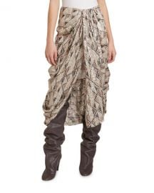 Isabel Marant Candelia Quilting-Print Fil Coupe Draped Skirt at Neiman Marcus