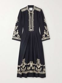 Isabel Marant Etoile Embroidered pleated crepe midi dress at Net a Porter