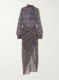 Isabel Marant Gloya tie neck asymmetric checked silk crepon shirt dress at Net a Porter