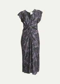 Isabel Marant Lyndsay Printed Gathered Midi Silk Dress - at Bergdorf Goodman