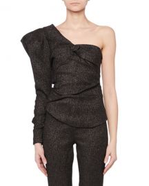 Isabel Marant One-Shoulder Volume-Sleeve Metallic Twist-Front Top at Neiman Marcus