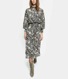 Isabel Marant toile Cescott Ruffle Black Floral Printed Smocked Midi Dress S eBay at eBay