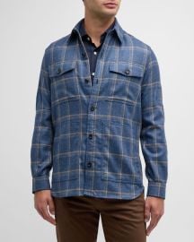 Isaia Menx27s Wool-Silk Check Overshirt at Neiman Marcus