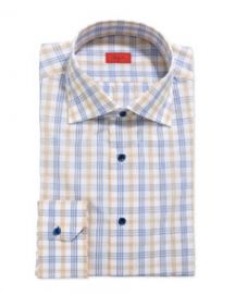 Isaia Woven Large Check Dress Shirt YellowBlue at Neiman Marcus