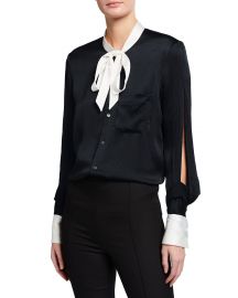 Isleham Tie-Neck Hammered Silk Shirt at Neiman Marcus