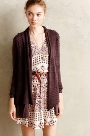 Ismare Cabled Cardi in Dark Purple at Anthropologie