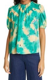 Isolda Tie Dye & Texture Dot Silk Blouse at Nordstrom