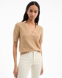Issa Knit Polo in Stone Khaki at Veronica Beard