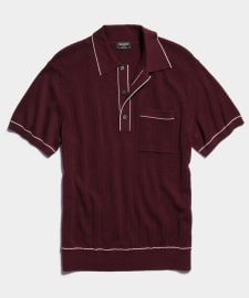 Italian Cotton Silk Tipped Ribbed Polo in Burgundy - at Todd Snyder