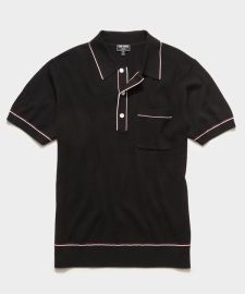 Italian Cotton Silk Tipped Riviera Sweater Polo in Black - Todd Snyder at Todd Snyder