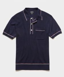 Italian Cotton Silk Tipped Riviera Sweater Polo in Navy - Todd Snyder at Todd Snyder