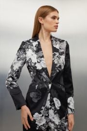 Italian Structured Satin Floral Bloom Printed Blazer at Karen Millen