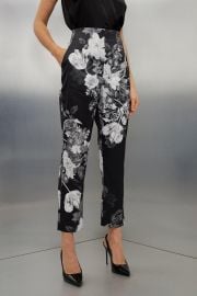 Italian Structured Satin Floral Bloom Printed Pants at Karen Millen