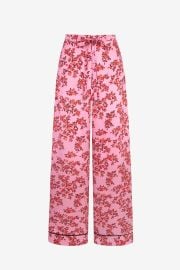 Ithaca Red Roses On Pink Silk Satin Trousers Emilia Wickstead at Emilia Wickstead