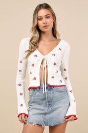 Ivory Embroidered Cardigan - Tie-Front Cardigan - Floral Cardigan - Lulus at Lulus