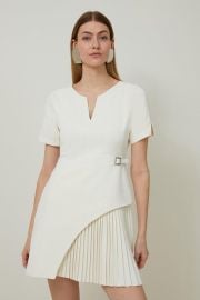 Ivory Forever Tailored Military Pleat Short Sleeve Mini Dress at Karen Millen