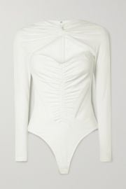 Ivory Ruched cutout cotton-blend jersey thong bodysuit  ALEXANDER WANG  NET-A-PORTER at Net a Porter