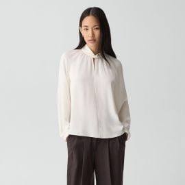 Ivory Twist Neck Top in Silk Georgette Womenx27s Silk Top at Theory