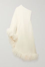 Ivory Ubud one-shoulder feather-trimmed crepe maxi dress  TALLER MARMO  NET-A-PORTER at Net a Porter