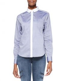 J Brand Ready to Wear Piper Contrast-Trim Cotton Blouse at Neiman Marcus