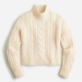 J Crew Cashmere Cropped Cable Knit Turtleneck Sweater in Heather Natural at J. Crew