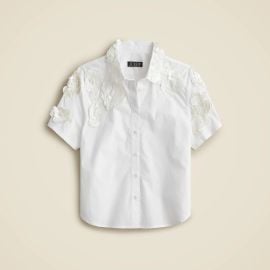 J Crew Collection Cropped Button up Shirt With Floral Appliqu s at J. Crew