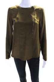 J Crew Collection Womens Silk Long Sleeve Zipper Front Blouse Brown Size 0 eBay at eBay