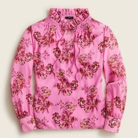 J Crew Drapey Tie neck ruffle Top in Marigold Bouquets at J. Crew