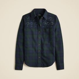 J Crew Embellished shrunken button up shirt in tartan brushed cotton oxford at J. Crew