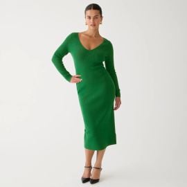 J Crew Long sleeve V neck ribbed sweater dress in Jungle Green at J. Crew