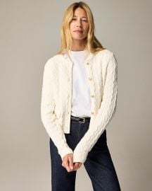 J Crew Odette Cable knit Sweater Lady Jacket in cotton blend boucl at J. Crew