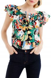 J Crew Postcard Print Ruffle Top  Regular   Petite at Nordstrom