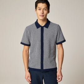 J Crew Short sleeve cashmere cardigan sweater polo in houndstooth at J. Crew