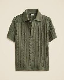 J Crew Short sleeve cotton cable knit cardigan sweater polo in Cool Cyprus at J. Crew