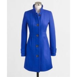 J Crew Skirted Dress Coat Button Front Long Wool Blend Peacoat Jacket US 4 Blue eBay at eBay