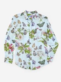 J McLaughlin Gramercy Classic Fit Linen Shirt in Jardin Mariposa at J. McLaughlin