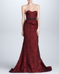 J Mendel Organza Jacquard Bustier Gown Scarlet at Neiman Marcus