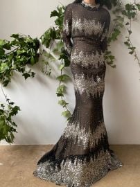 J Mendel Silk Sequined Beaded Gown - M8 G O S S A M E R at Gossamer