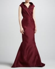 J Mendel Sleeveless Shawl-Collar Mermaid Gown Wine at Neiman Marcus