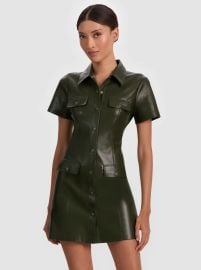 JAMIE VEGAN MINI DRESS in DARK OLIVE ALICE OLIVIA at Alice + Olivia