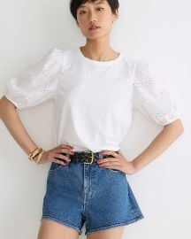 JCrew Broken-in Jersey Puff-sleeve Eyelet Top For Women at J. Crew