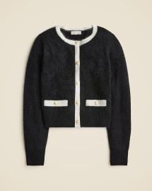 JCrew Brushed Cashmere Fitted Cardigan Sweater With Contrast Trim For Women at J. Crew