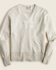 JCrew Cashmere Crewneck Sweater With quotTake Carequot Embroidery For Women at J. Crew