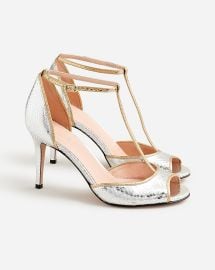 JCrew Collection Rylie T-strap Heels In Snake-embossed Italian Leather For Women at J. Crew